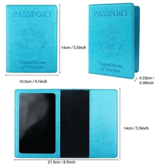 TEAL GREEN US Passport Holder Protector Cover Travel Bifold Organizer Billfold - Picture 3 of 7